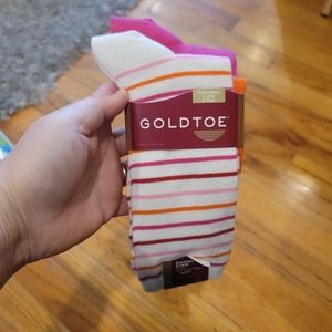FIRM NWT Women's Goldtoe Castaway Crew Socks 3 Pair Shoe Size 6-9